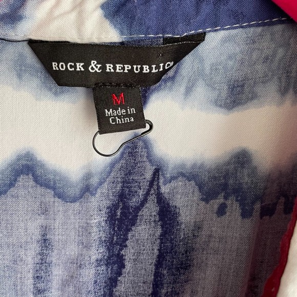 Rock & Republic Ladies Red, White and Blue Tie-Dye Sleeveless‎ Button Up, M - Picture 3 of 4